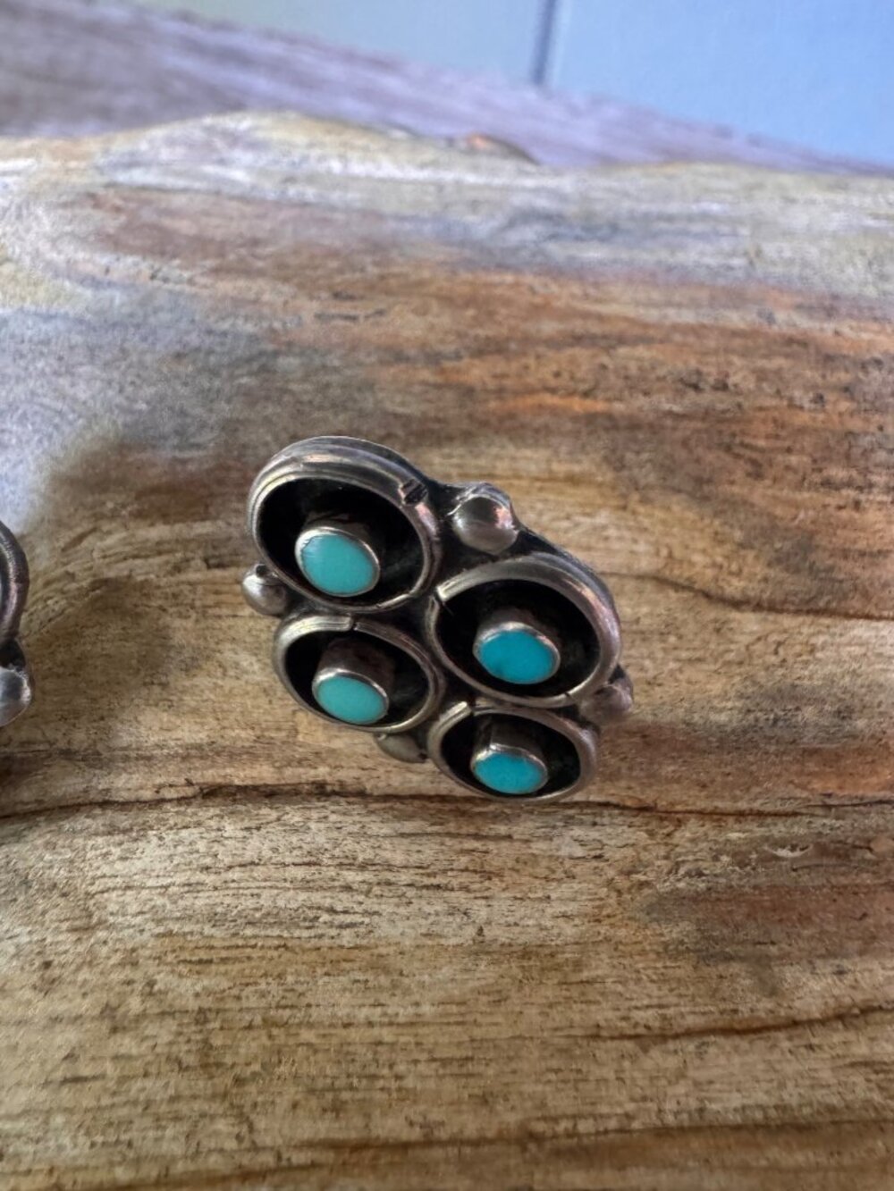Vintage Sterling Silver Turquoise Cluster Stud Earrings Southwestern 23mm - Picture 4 of 8